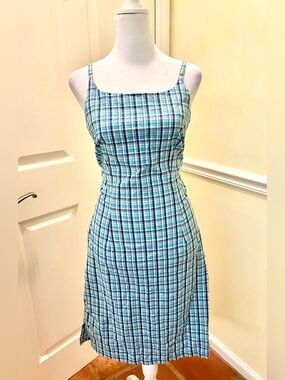 Plaid Blue Spaghetti-Strap Midi Dress